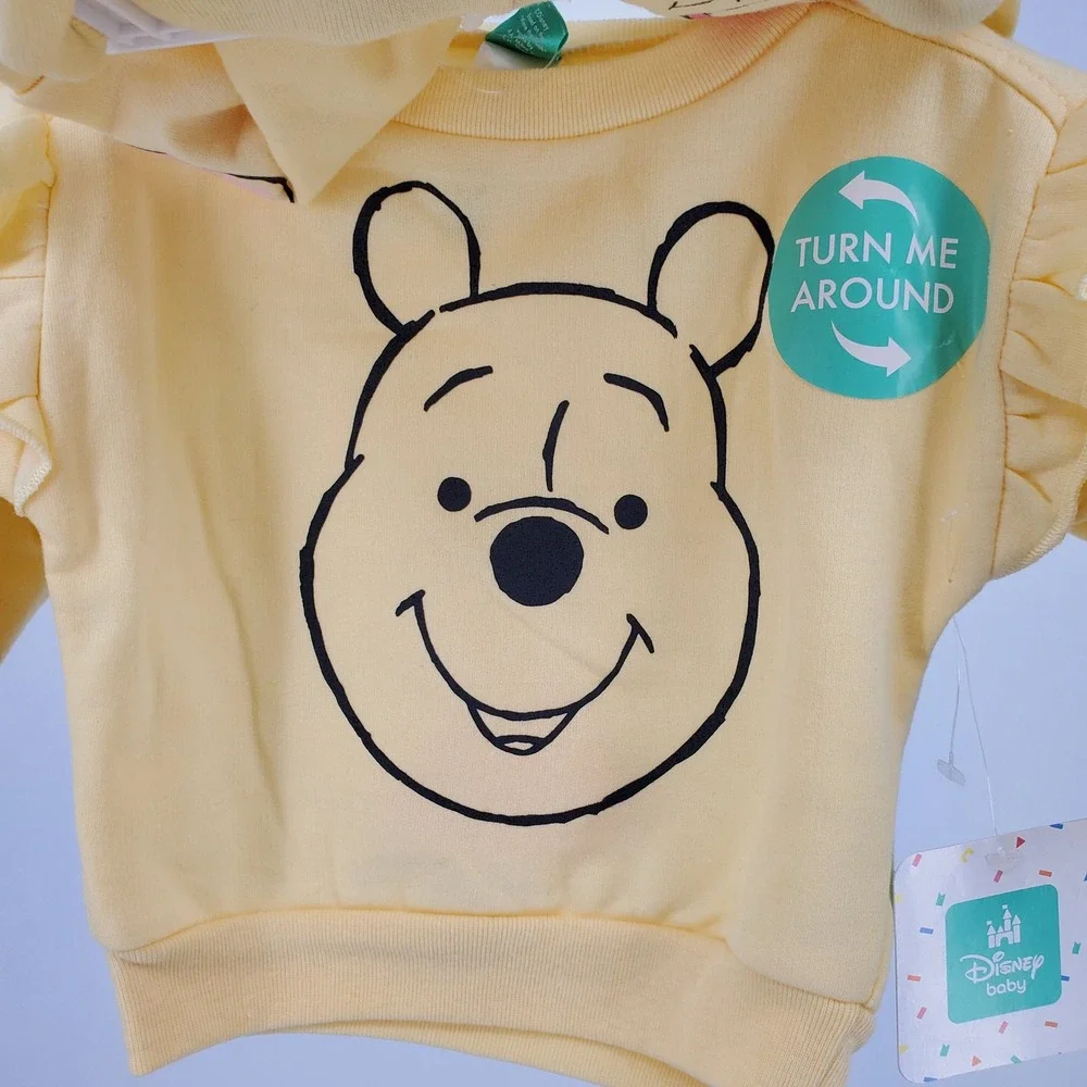 Disney Baby Winnie the Pooh Piglet Ruffle Sweatshirt Jogger‎ Set Yellow 0-3M New